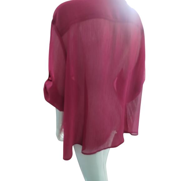 Emma James Womens Textured Button Up Classic Sheer Beachy Resortwear Roll-up 3X - Picture 5 of 12